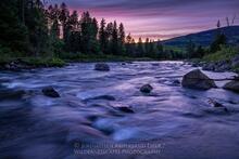 West Branch Ausable river rapids in twilight