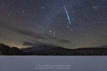 Geminid Meteor Shower and blue-green burning fireball over Algonquin Peak