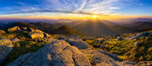 Mt Marcy summit 180 degree sunset panorama from Skylight to Algonquin to Whiteface
