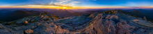 Mt Marcy summit 360 degree summer sunset panorama, highest mountain in New York State