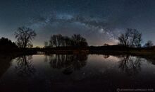 Saranac River Milky Way night 180 degree panorama near Bloomingdale