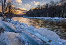 Ausable River near Upper Jay ice floes after midwinter flooding