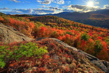 Peaceful Valley Cliffs illuminated fall foliage, near Gore Mountain