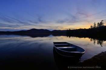 Lake Eaton campsite boat on calm evening