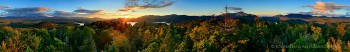 360° summer sunset treetop pano on Mt Whitney overlooking Lake Placid