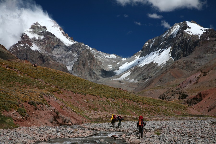 The Polish Glacier and summit of Aconcagua is clearly seen from this valley.