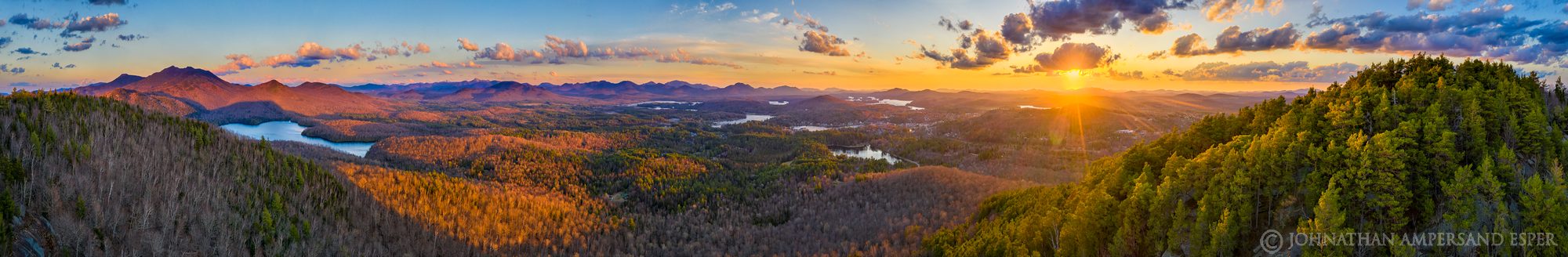 Baker Mt,drone,360 degree panorama,panorama,360,aerial,May,spring,2020,sunset,Saranac Lake,Saranac Lake village,town of Saranac...