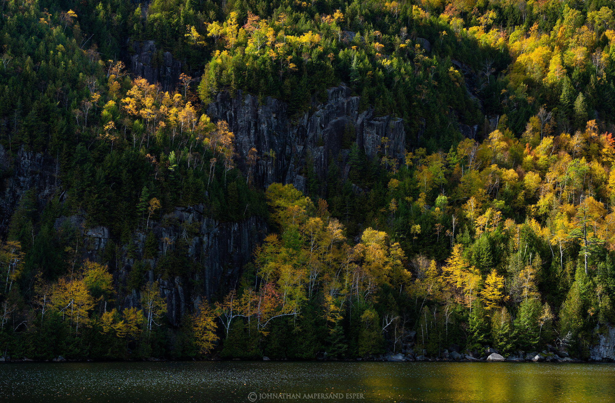 Adirondack Park, Adirondacks, Johnathan Esper, Wildernesscapes Photography,Chapel Pond,Chapel Pond cliffs,cliffs,birches,yellow...