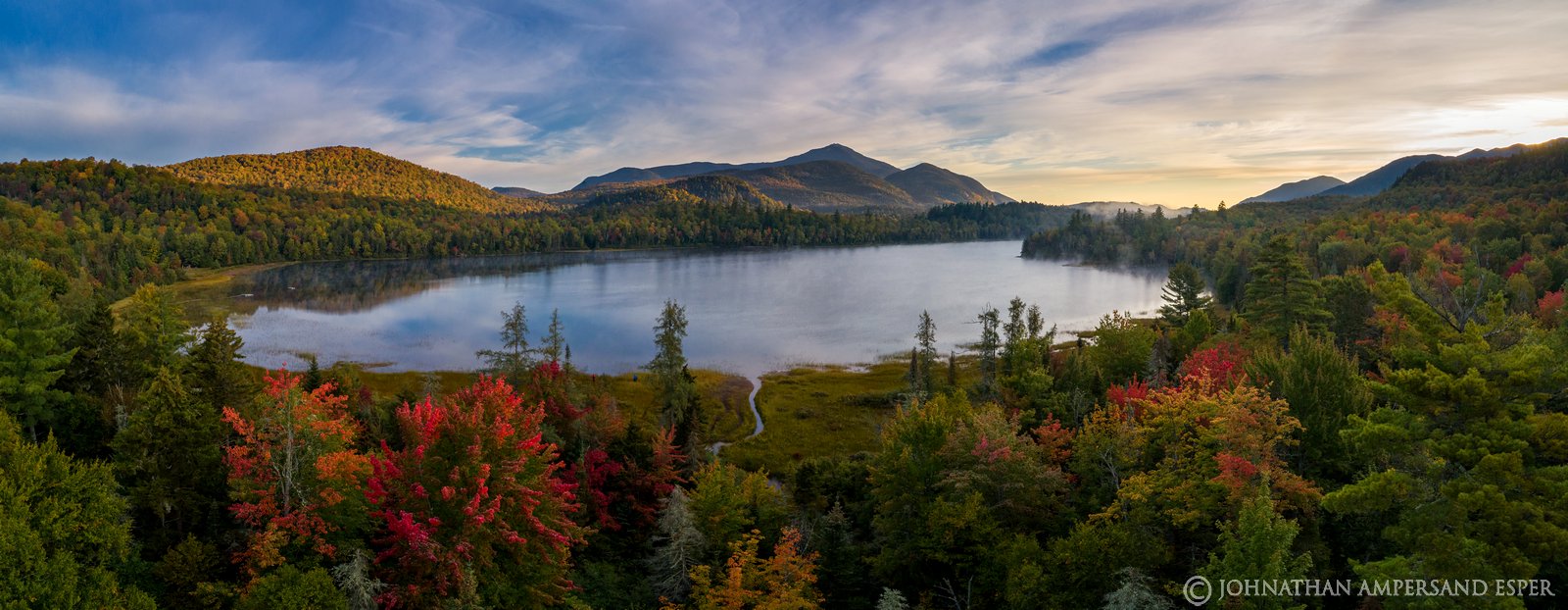 Connery Pond,Whiteface Mt,Whiteface,drone,aerial,2019,autumn,morning,fog,sunrise,Adirondacks,Adirondack Park,landscape,photography...
