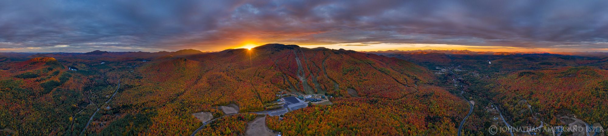 Gore Mt,Gore Mountain Ski Area,Gore Mt ski area,Gore Mountain,trails,ski trails,Harvestfest,2019,drone,panorama,sunset,fall,sunrays...