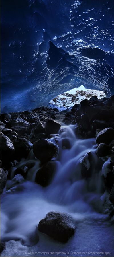 &nbsp;The Rushing Ice Cave of the Virkisj&ouml;kull Glacier in Iceland, accessible only to mountaineers. A vertical panorama...