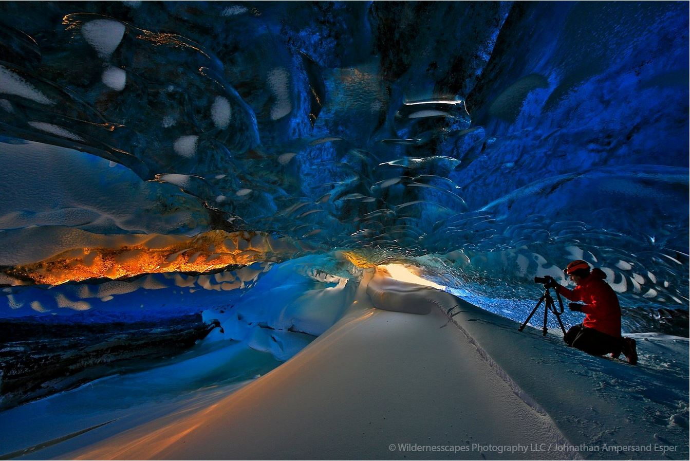 &nbsp;Photographing wonderful golden light streaming into an ice cave in Iceland.