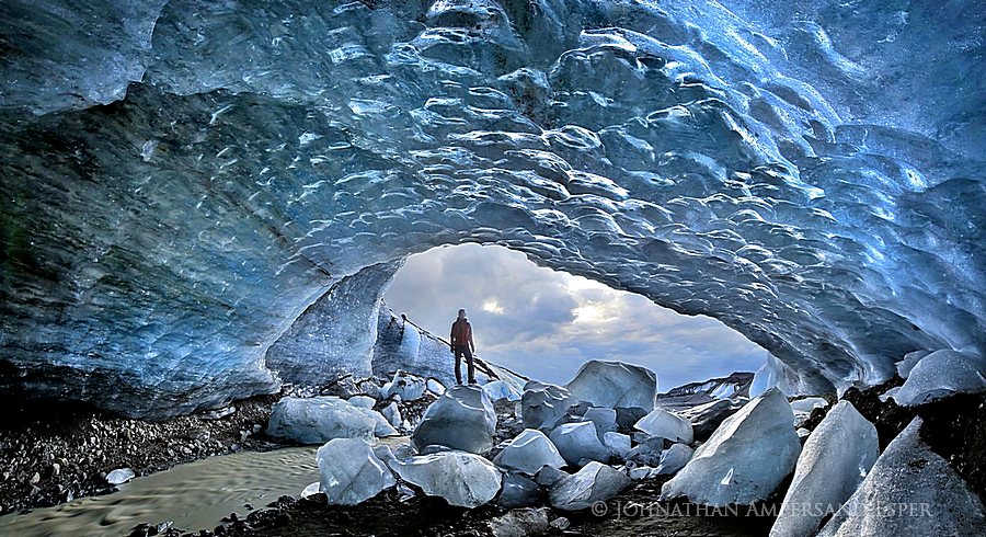 Vatnaj&ouml;kull glacier region ice cave, Iceland, Iceland, ice guide and adventurer