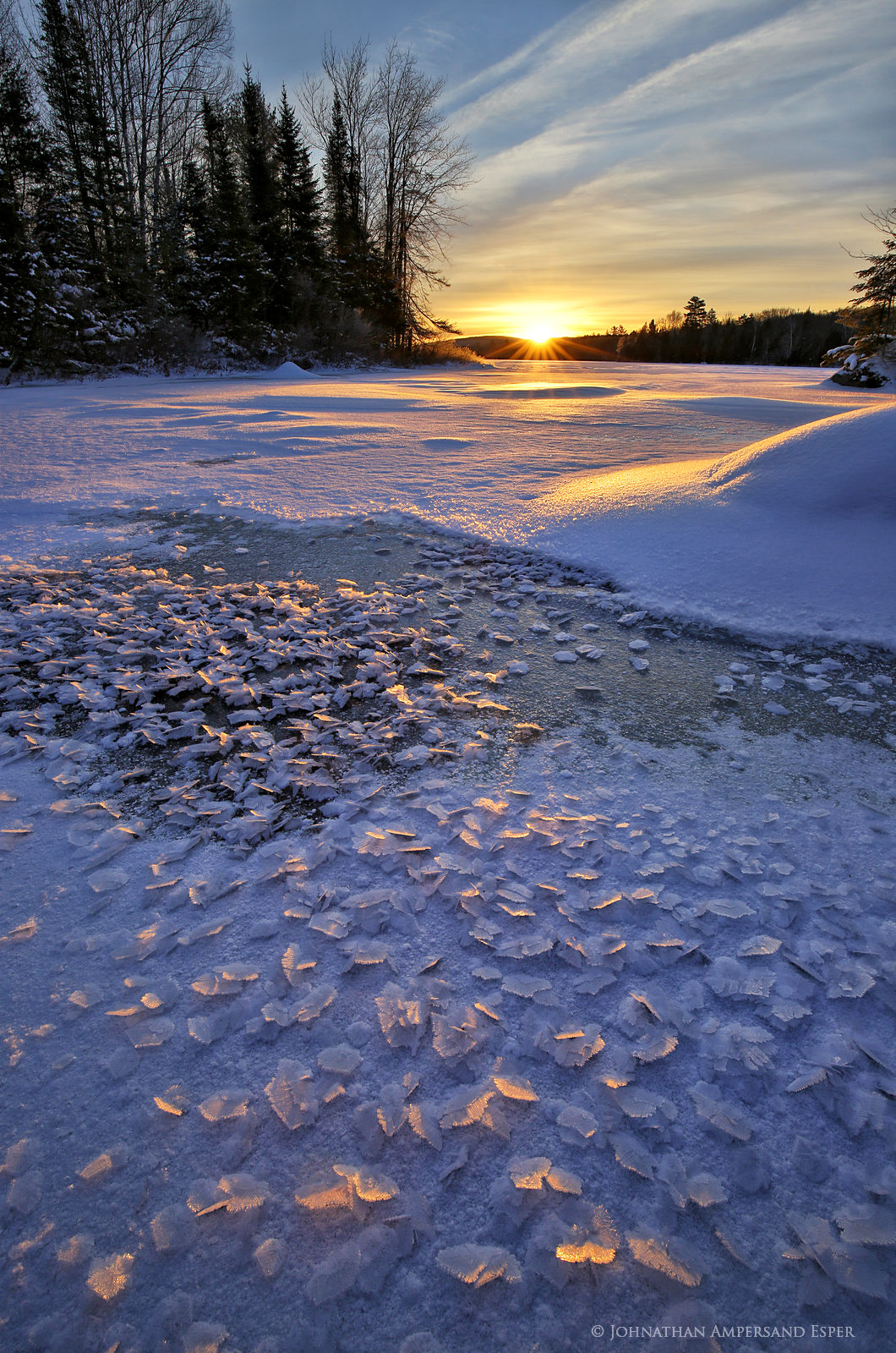 Lake Durant,ice,snow,cystals,flakes,snowflakes,sunrise,winter,