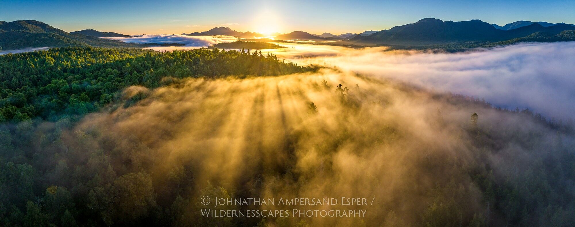 Middle Saranac Lake,fog,Ampersand Mt,2022,sunbeams,fog streaks,