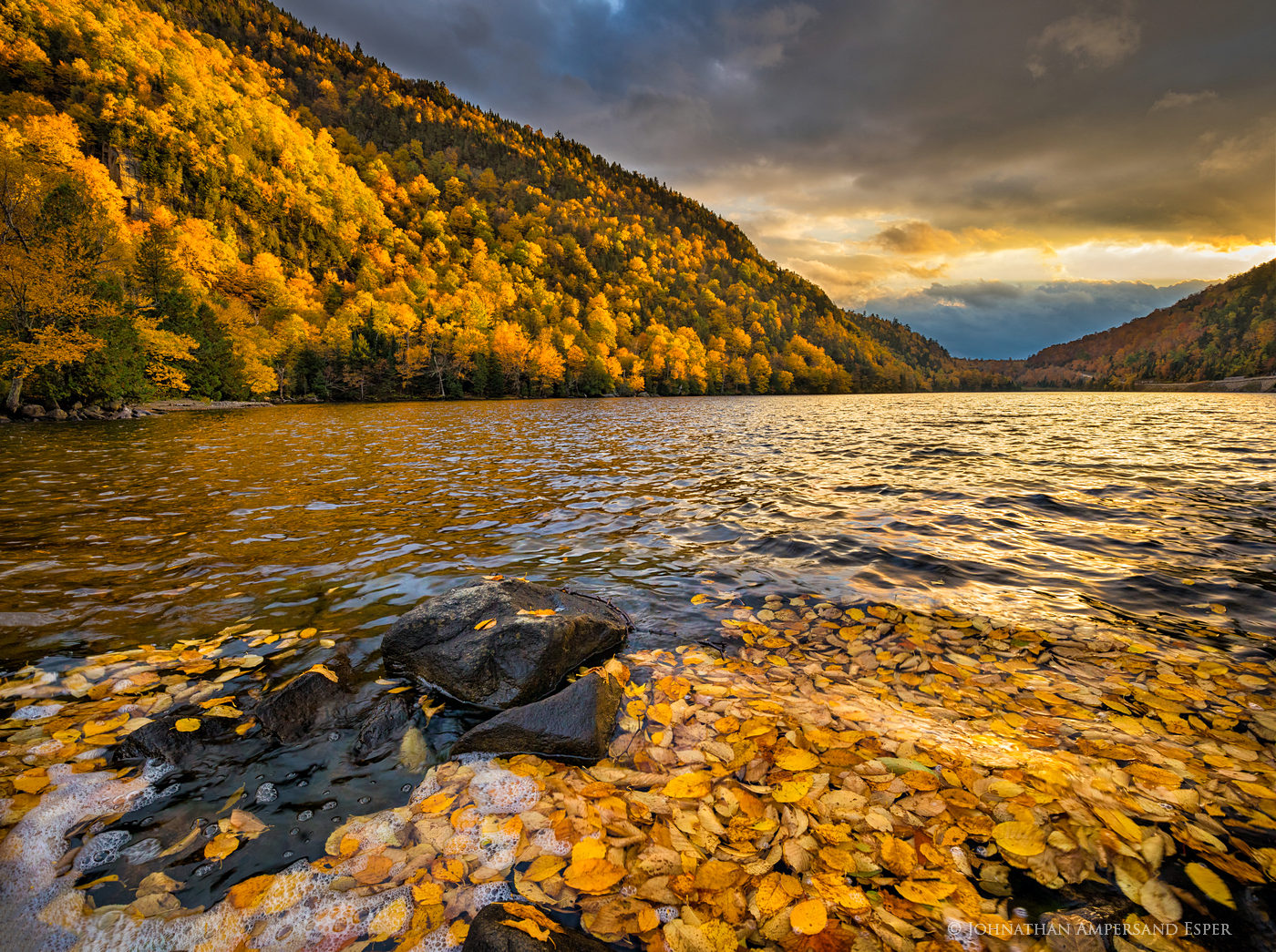 Upper Cascade Lake,birch leaves,Upper Cascade Lake birch leaves,Cascade Lakes,October,2018,yellow,golden light,waves,floating...