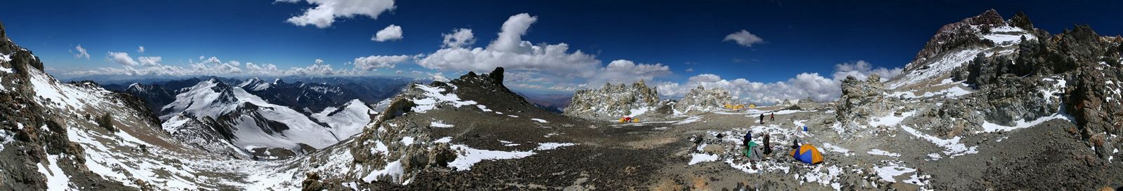 White Rocks Campsite at 20,000ft on the Normal Route of Aconcagua. This 360 degree panorama also shows Aconcagua (right),  and...
